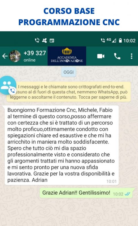 Testimonianza Adrian Epure - CORSO BASE PROGRAMMAZIONE CNC