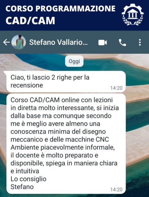 Testimonianza Stefano Vallario - CORSO PROGRAMMAZIONE CADCAM