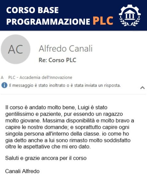 Testimonianza Alfredo Canali - CORSO BASE PROGRAMMAZIONE PLC